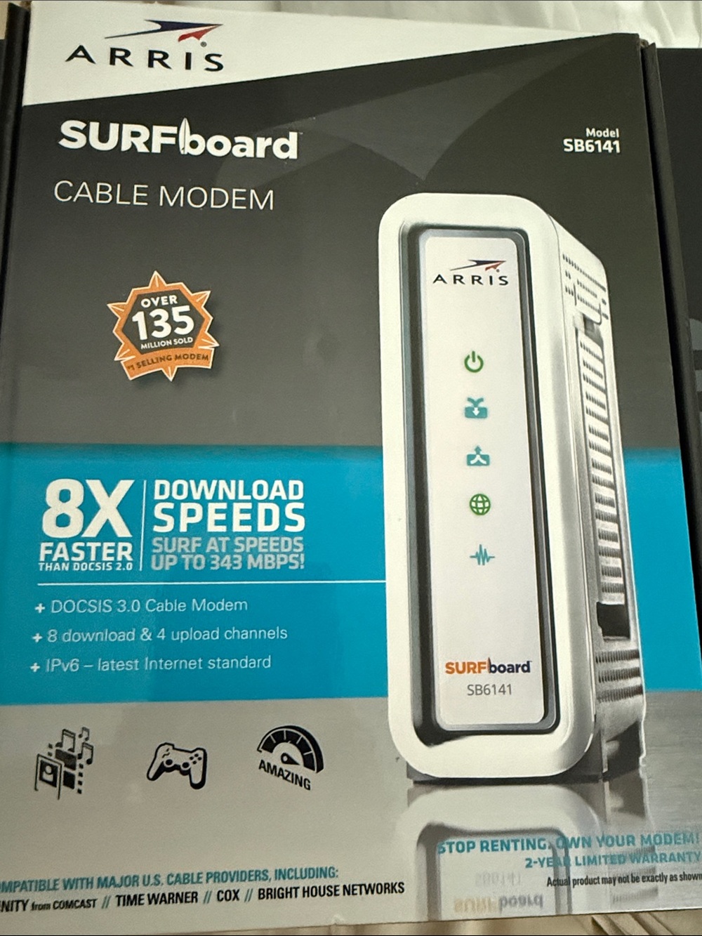 ARRIS SURFboard SB6141 White Cable Modem - DOCSIS 3.0 High-Speed